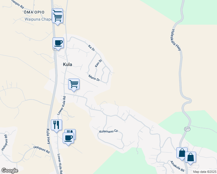 map of restaurants, bars, coffee shops, grocery stores, and more near 23 Mauka Place in Kula