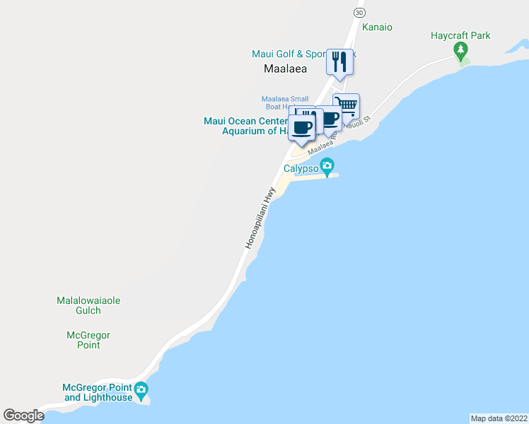 map of restaurants, bars, coffee shops, grocery stores, and more near 3911 Maalaea Bay Place in Wailuku