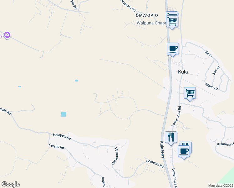 map of restaurants, bars, coffee shops, grocery stores, and more near 643 Naele Road in Kula