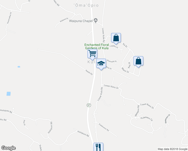map of restaurants, bars, coffee shops, grocery stores, and more near 0 Naele Road in Kula