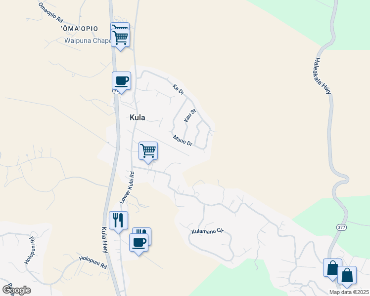 map of restaurants, bars, coffee shops, grocery stores, and more near 75 Akea Place in Kula