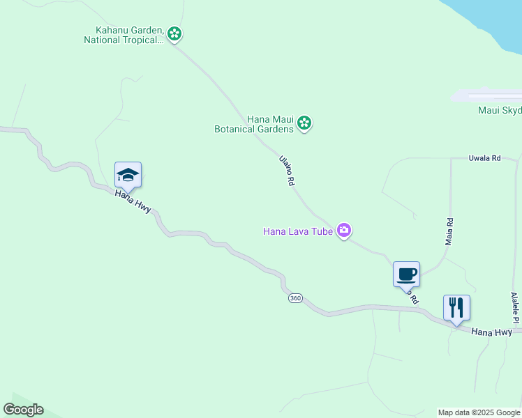 map of restaurants, bars, coffee shops, grocery stores, and more near 377 Ulaino Road in Hana