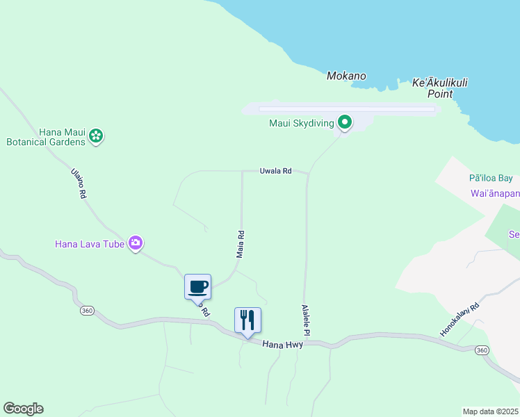 map of restaurants, bars, coffee shops, grocery stores, and more near 210 Maia Road in Hana