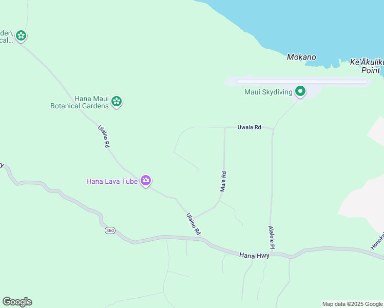 map of restaurants, bars, coffee shops, grocery stores, and more near 305 Uwala Road in Hana