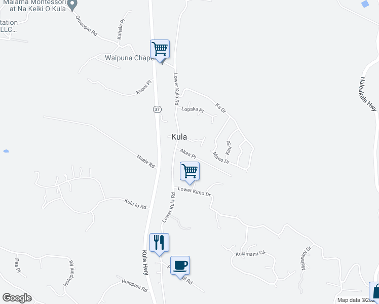 map of restaurants, bars, coffee shops, grocery stores, and more near 29 Akea Place in Kula