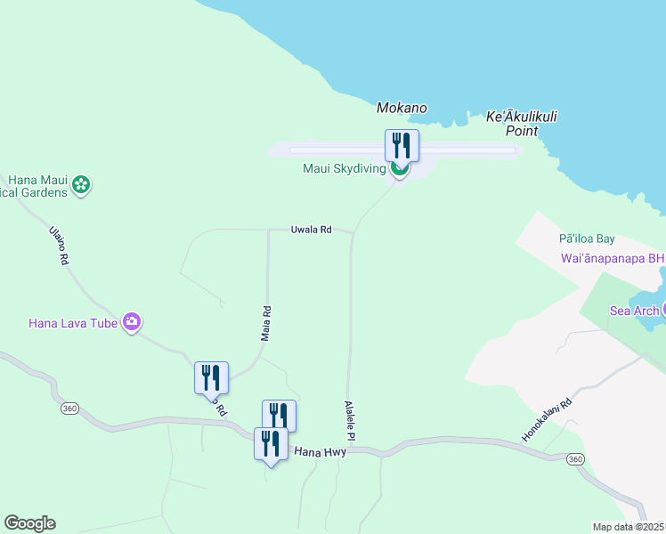 map of restaurants, bars, coffee shops, grocery stores, and more near 285 Alalele Place in Hana