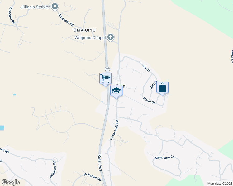 map of restaurants, bars, coffee shops, grocery stores, and more near 2150 Lower Kula Road in Kula
