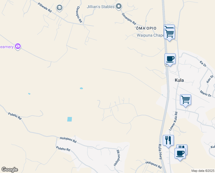 map of restaurants, bars, coffee shops, grocery stores, and more near 643 Naele Road in Kula