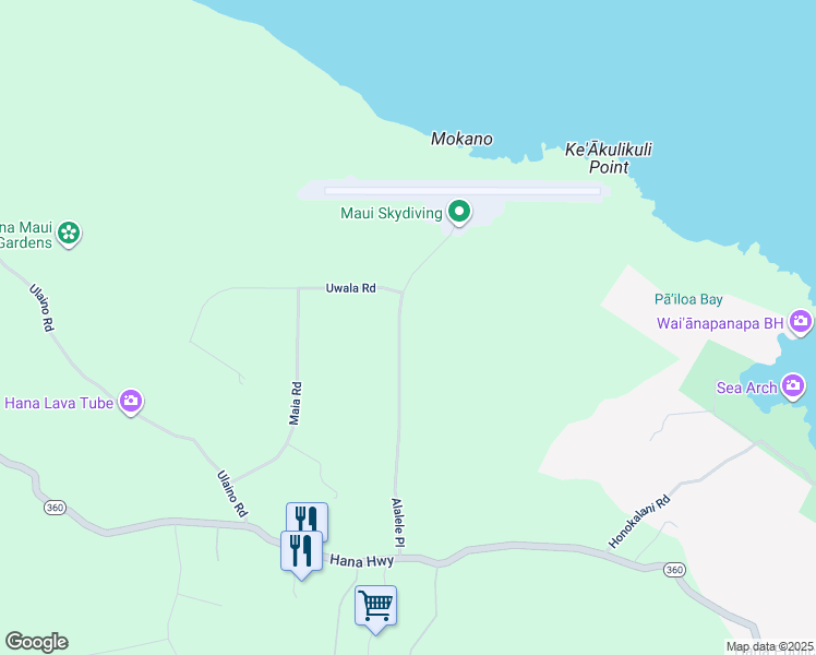 map of restaurants, bars, coffee shops, grocery stores, and more near 340 Alalele Place in Hana