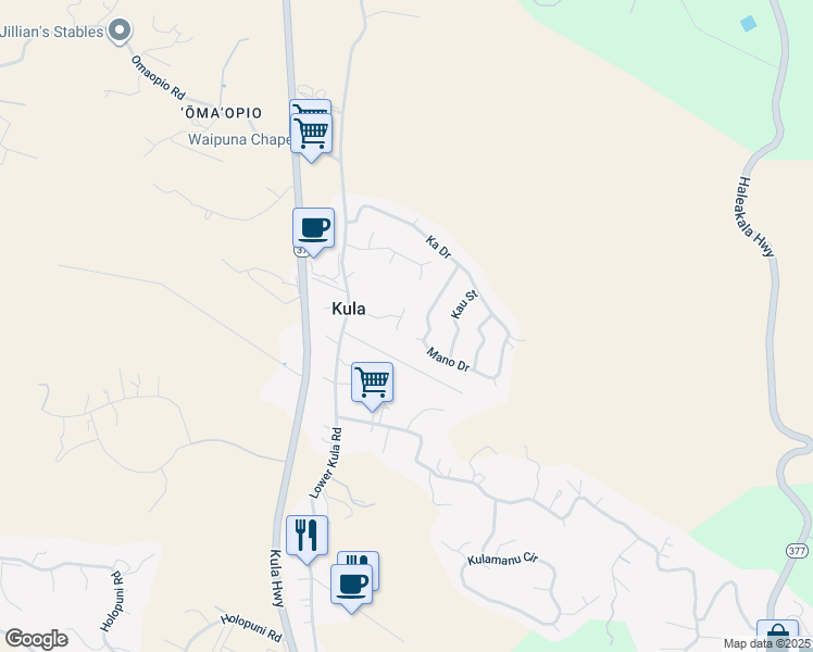 map of restaurants, bars, coffee shops, grocery stores, and more near 109 Waimele Place in Kula