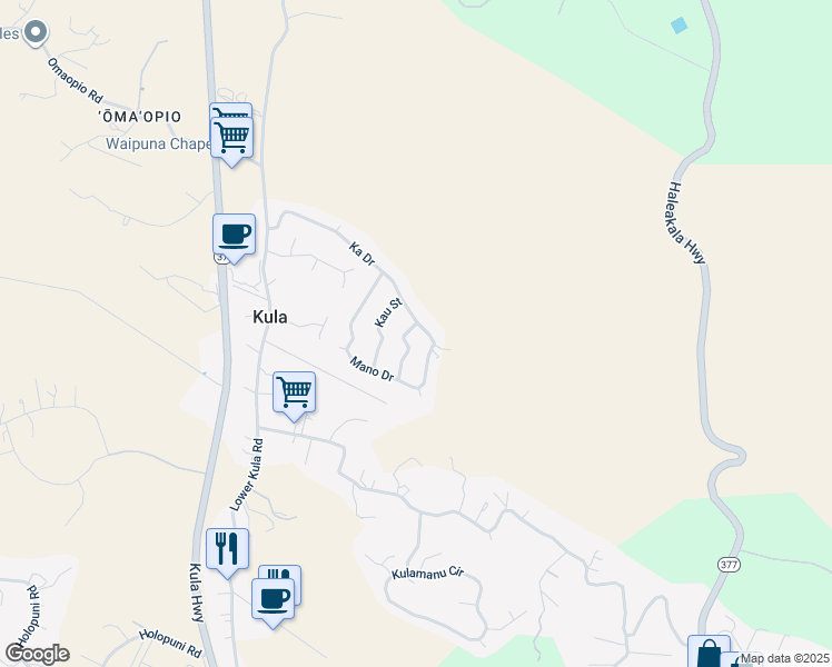 map of restaurants, bars, coffee shops, grocery stores, and more near 112 Ka Drive in Kula