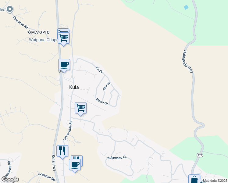 map of restaurants, bars, coffee shops, grocery stores, and more near 112 Ka Drive in Kula
