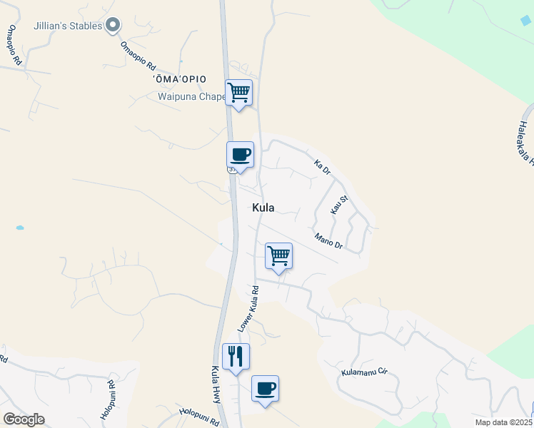 map of restaurants, bars, coffee shops, grocery stores, and more near 116 Waimele Place in Kula
