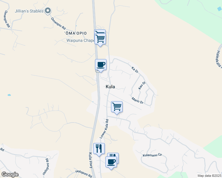 map of restaurants, bars, coffee shops, grocery stores, and more near 116 Waimele Place in Kula