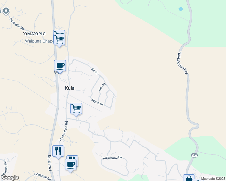 map of restaurants, bars, coffee shops, grocery stores, and more near 119 Ka Drive in Kula
