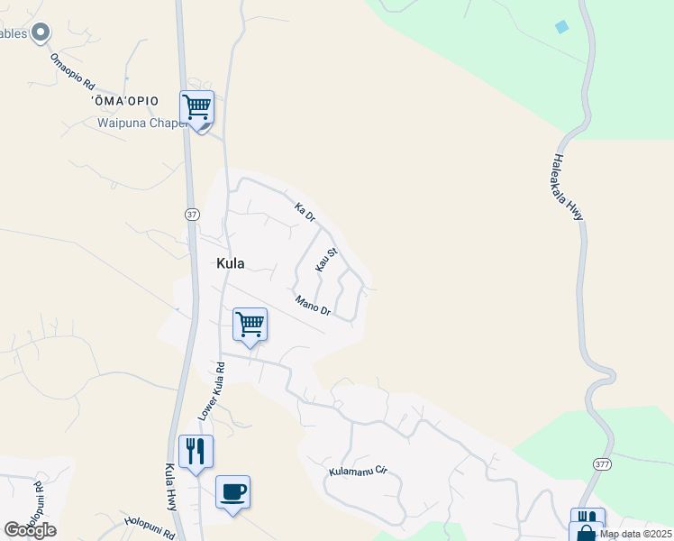 map of restaurants, bars, coffee shops, grocery stores, and more near 14 Manu Street in Kula