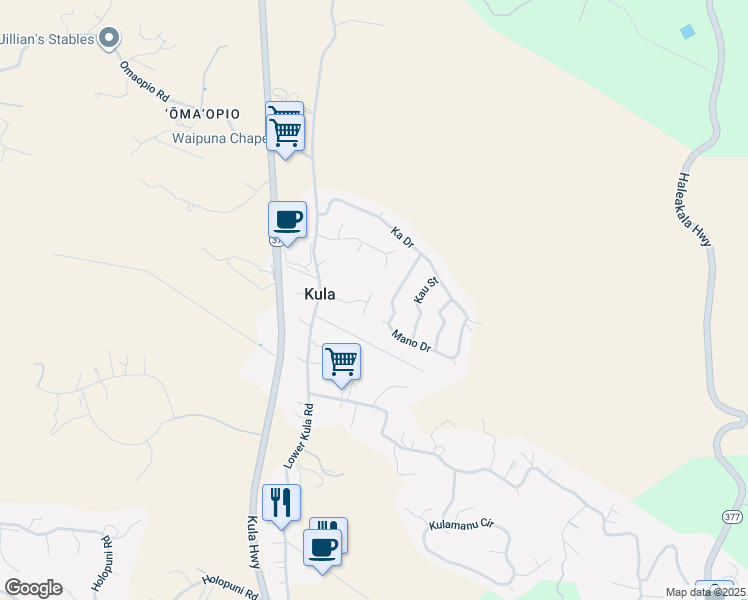 map of restaurants, bars, coffee shops, grocery stores, and more near 108 Waimele Place in Kula