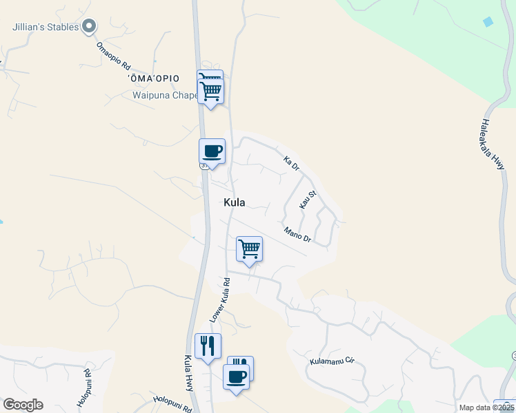 map of restaurants, bars, coffee shops, grocery stores, and more near 109 Waimele Place in Kula