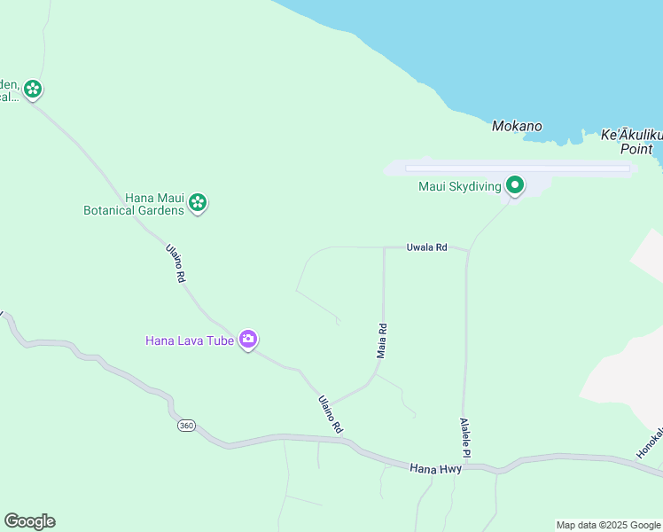 map of restaurants, bars, coffee shops, grocery stores, and more near 255 Uwala Road in Hana