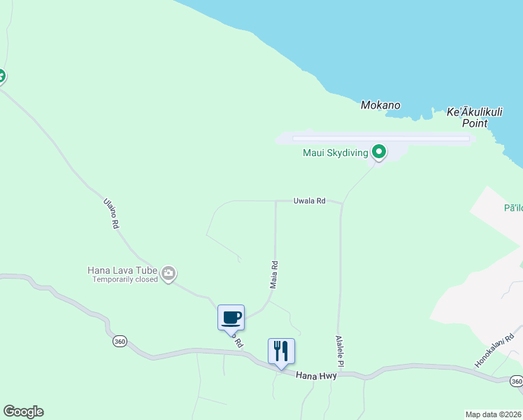 map of restaurants, bars, coffee shops, grocery stores, and more near 255 Maia Road in Hana