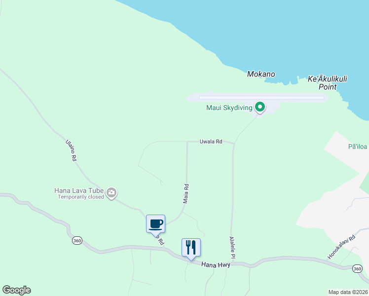 map of restaurants, bars, coffee shops, grocery stores, and more near 255 Maia Road in Hana