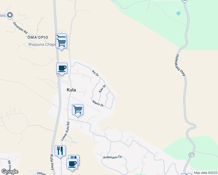 map of restaurants, bars, coffee shops, grocery stores, and more near 107 Ka Drive in Kula