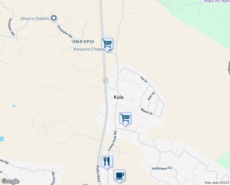 map of restaurants, bars, coffee shops, grocery stores, and more near 2044 Lower Kula Road in Kula