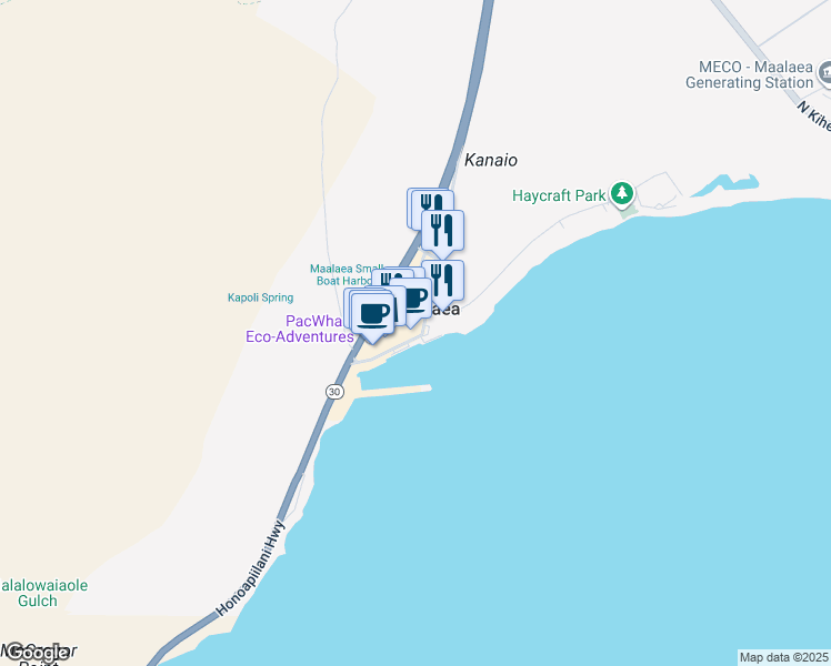 map of restaurants, bars, coffee shops, grocery stores, and more near 132 Maalaea Road in Wailuku