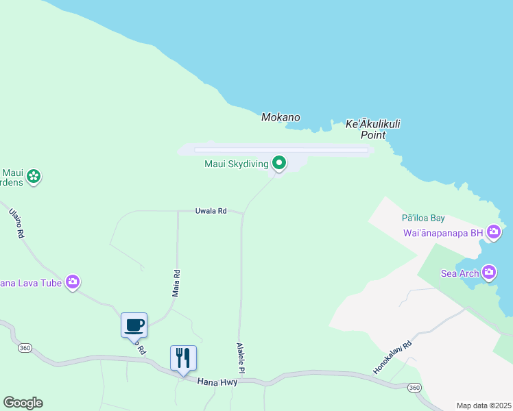 map of restaurants, bars, coffee shops, grocery stores, and more near 380 Alalele Place in Hana