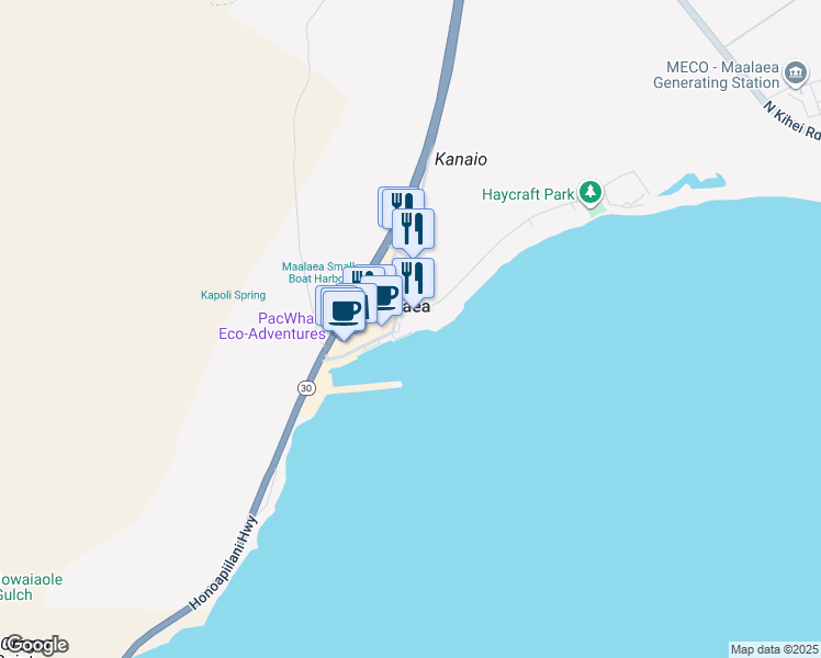 map of restaurants, bars, coffee shops, grocery stores, and more near 20 Hauoli Street in Wailuku
