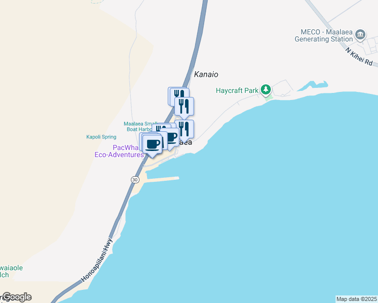 map of restaurants, bars, coffee shops, grocery stores, and more near 30 Hauoli Street in Wailuku