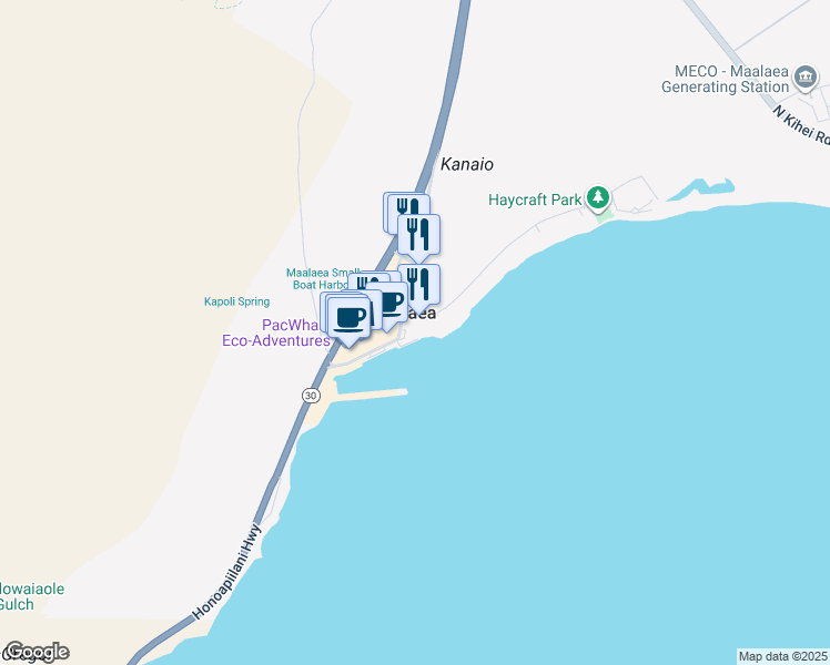 map of restaurants, bars, coffee shops, grocery stores, and more near 20 Hauoli Street in Wailuku