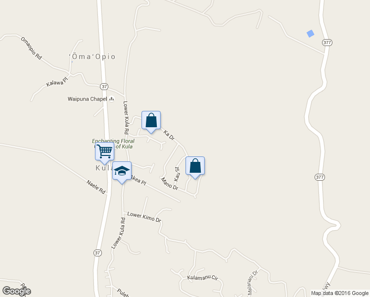 map of restaurants, bars, coffee shops, grocery stores, and more near 91 Ka Drive in Kula