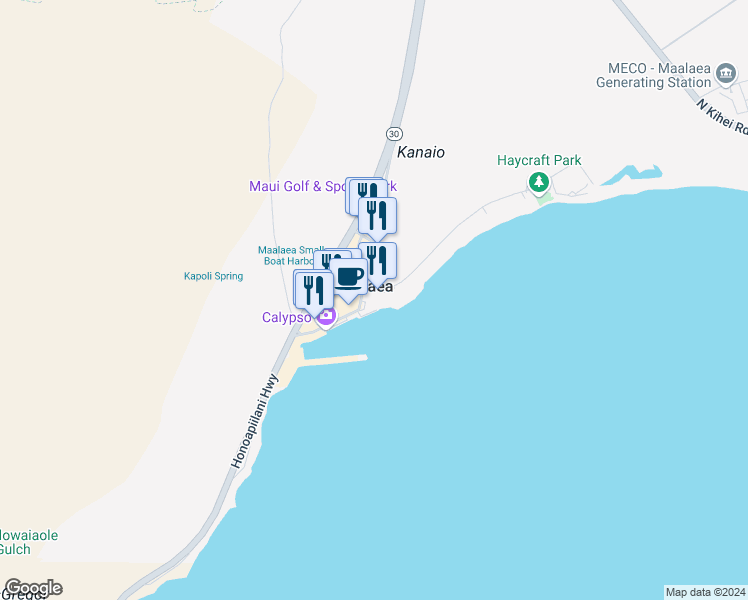 map of restaurants, bars, coffee shops, grocery stores, and more near 20 Hauoli Street in Wailuku