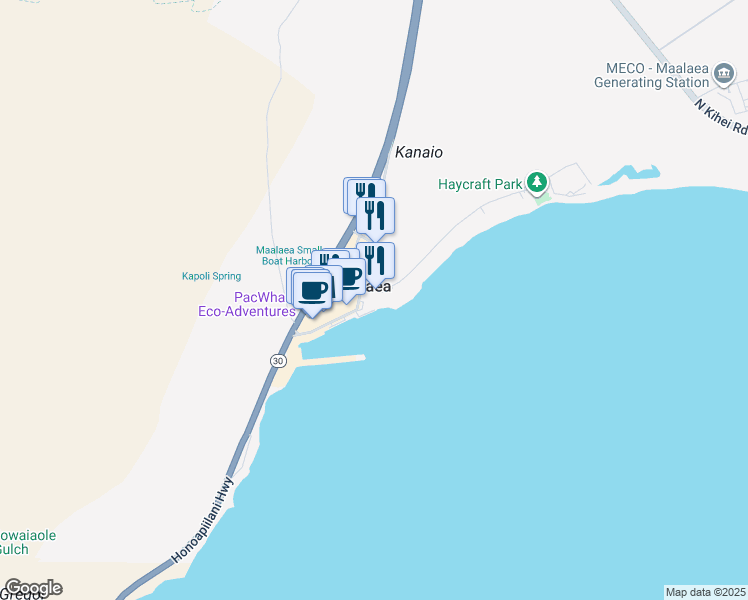 map of restaurants, bars, coffee shops, grocery stores, and more near 20 Hauoli Street in Wailuku