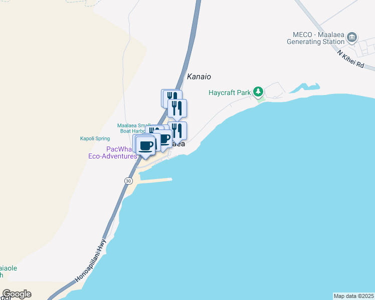 map of restaurants, bars, coffee shops, grocery stores, and more near 50 Hauoli Street in Wailuku