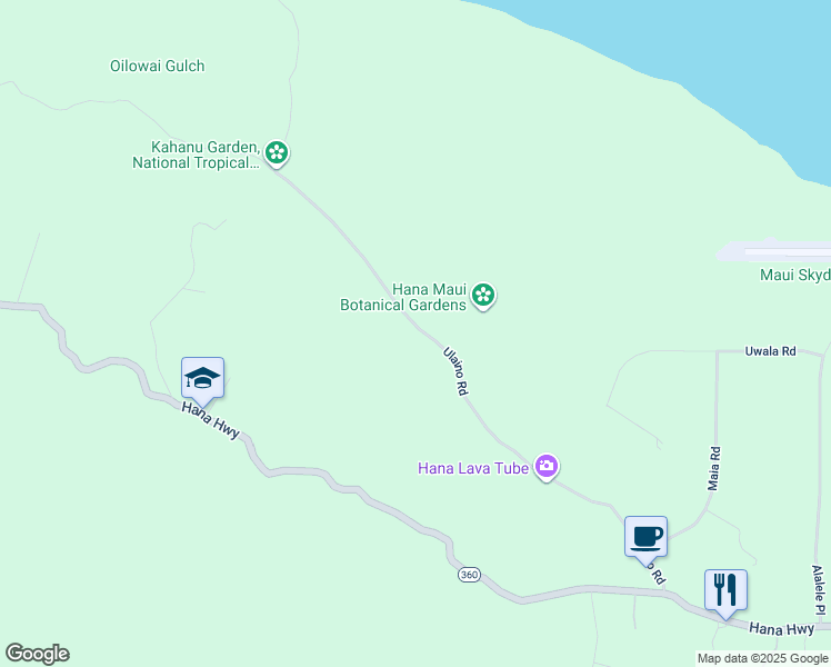 map of restaurants, bars, coffee shops, grocery stores, and more near 501 Ulaino Road in Hana