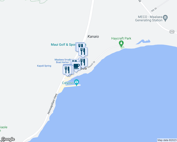 map of restaurants, bars, coffee shops, grocery stores, and more near 42 Hauoli Street in Wailuku