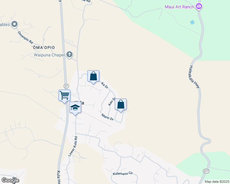 map of restaurants, bars, coffee shops, grocery stores, and more near 91 Ka Drive in Kula