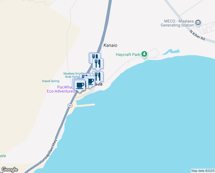 map of restaurants, bars, coffee shops, grocery stores, and more near 70 Hauoli Street in Wailuku