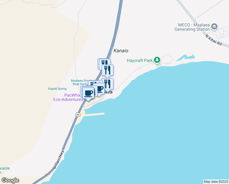 map of restaurants, bars, coffee shops, grocery stores, and more near 50 Hauoli Street in Wailuku