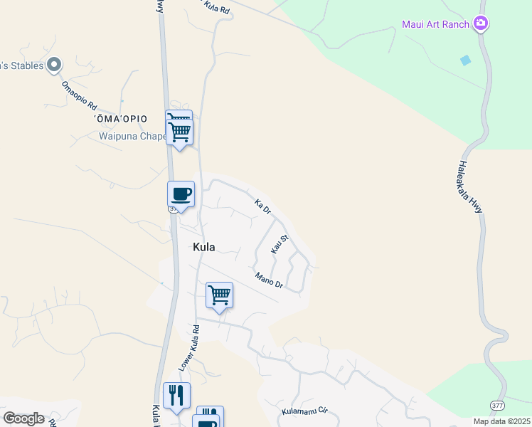 map of restaurants, bars, coffee shops, grocery stores, and more near 78 Ka Drive in Kula