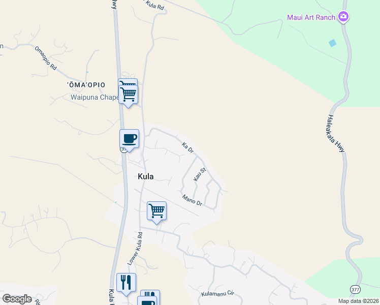 map of restaurants, bars, coffee shops, grocery stores, and more near 78 Ka Drive in Kula