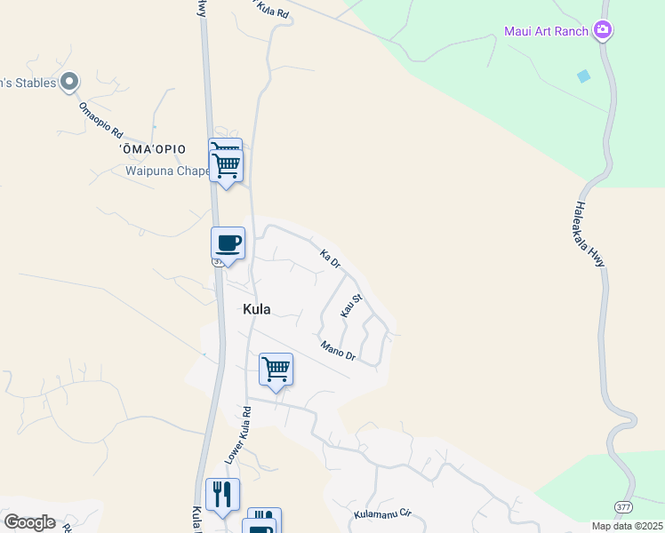 map of restaurants, bars, coffee shops, grocery stores, and more near 78 Ka Drive in Kula