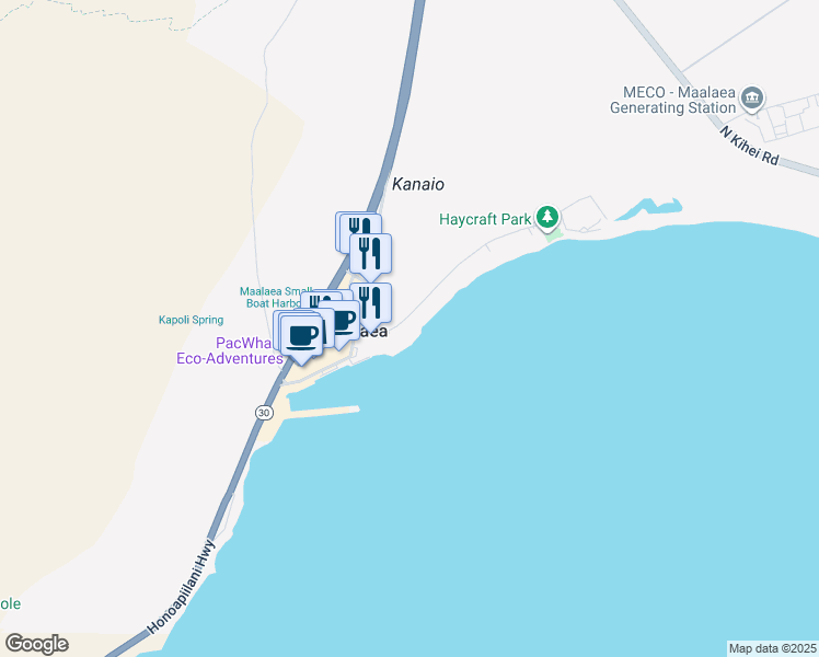 map of restaurants, bars, coffee shops, grocery stores, and more near 70 Hauoli Street in Wailuku