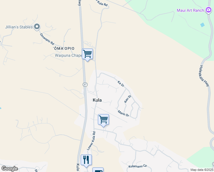 map of restaurants, bars, coffee shops, grocery stores, and more near 12 Kolokea Way in Kula