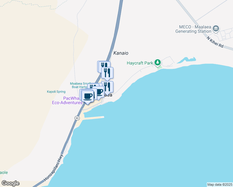 map of restaurants, bars, coffee shops, grocery stores, and more near 70 Hauoli Street in Wailuku