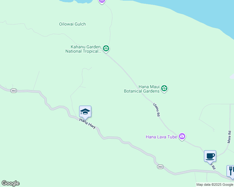 map of restaurants, bars, coffee shops, grocery stores, and more near 501 Ulaino Road in Hana