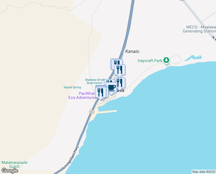 map of restaurants, bars, coffee shops, grocery stores, and more near 0 Hawaii 30 in Wailuku