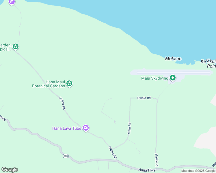 map of restaurants, bars, coffee shops, grocery stores, and more near 240 Uwala Road in Hana